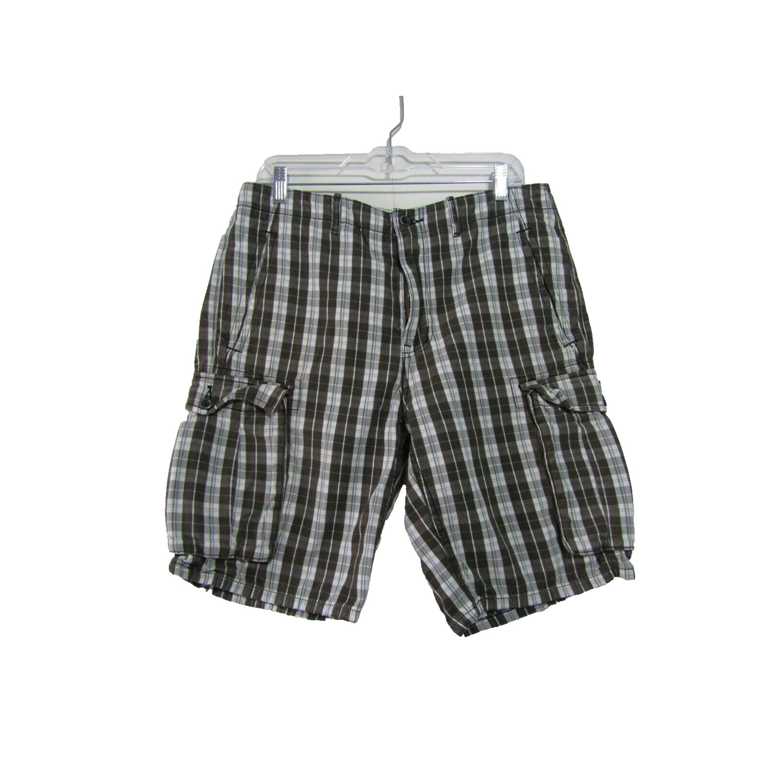 Levi's Brown Plaid Cargo Flat Front Shorts Men's size 32"x9" Golf Sporty Outdoor