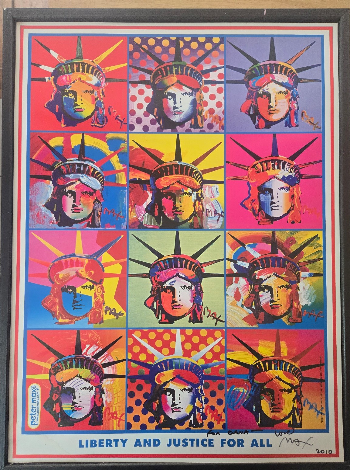 Peter Max 2010 Liberty and Justice for all SIGNED poster 24 x 18 RARE