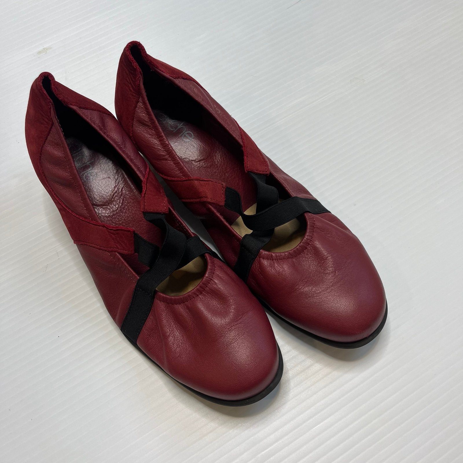 ARCHE Red Nubuck Suede Latex Wedge Criss Cross Slip On Shoes