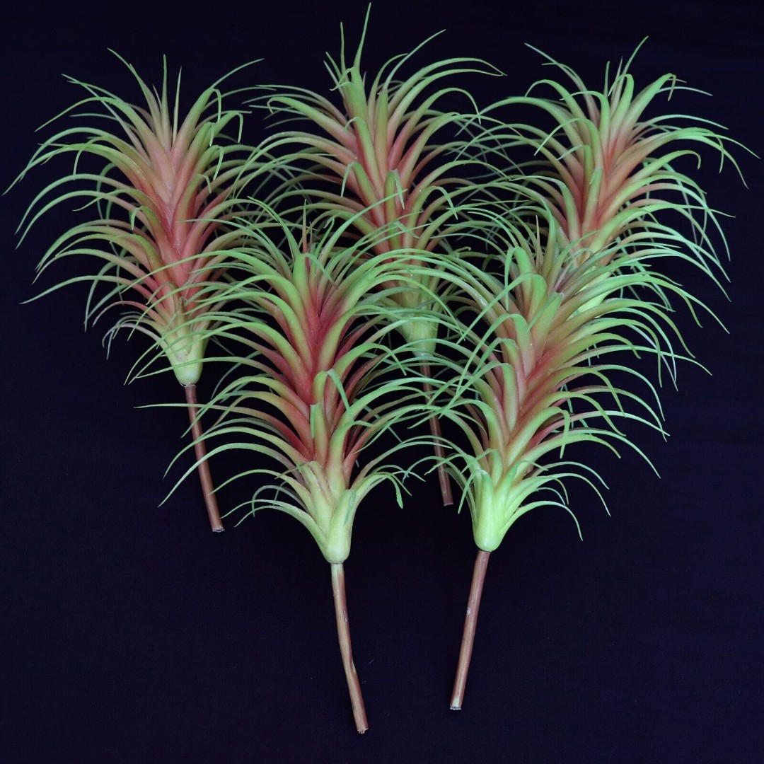 Lot of 5 - Tillandsia Air Plant Picks 7 Artificial Faux Succulent Green Red