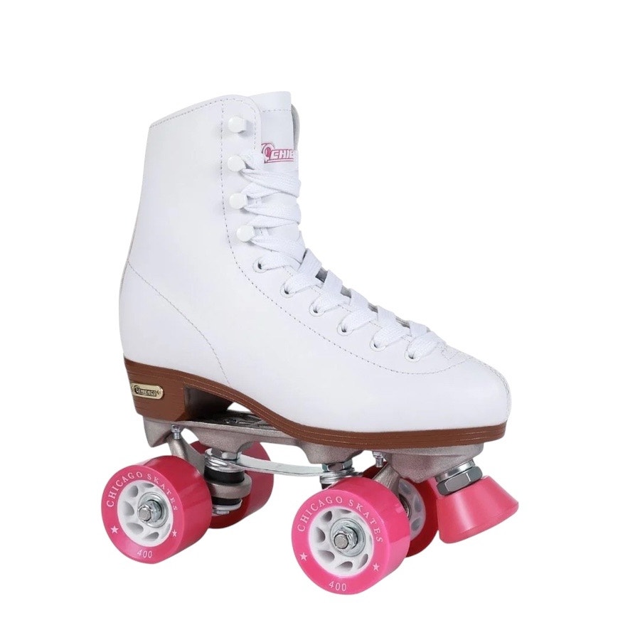Chicago Quad Roller Skates Premium White & Pink Indoor/Outdoor Size 7