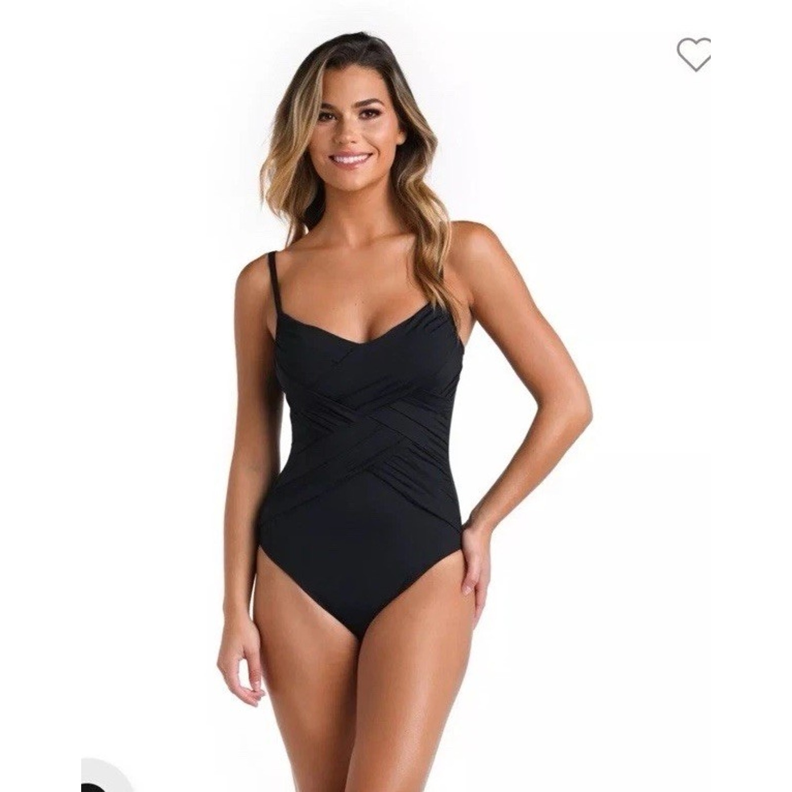 La Blanca Women’s Sz 8 Black Island Goddess Draped Front One Piece Lingerie