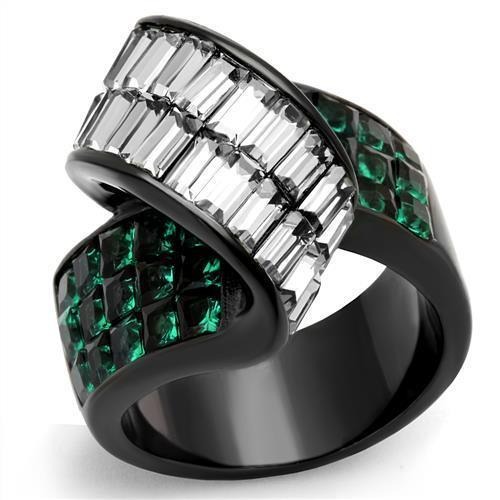 Black Rings for Women Anillo Para Mujer Stainless Steel Ring with Glass in Blue
