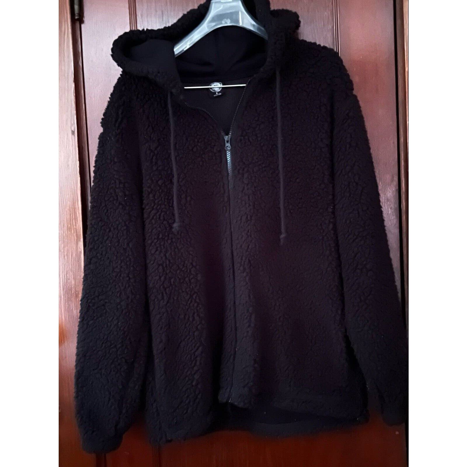 PACSUN BLACK SOFT FULL ZIP SHERPA FLEECE HOODED JACKET HOODIE S / SMALL