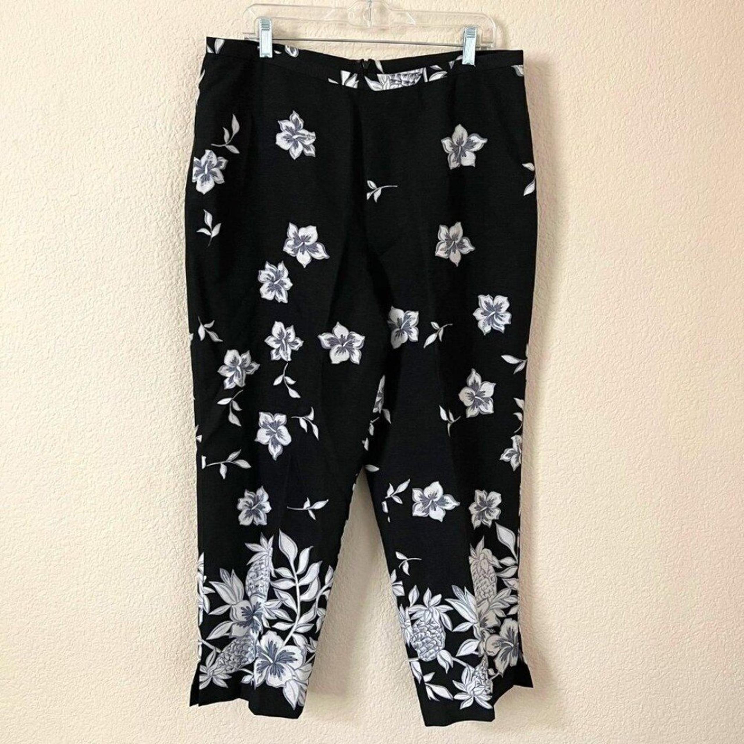 Tommy Bahama Size 14 Floral 100% Silk High Rise Ankle Cropped Pants Boho Beach