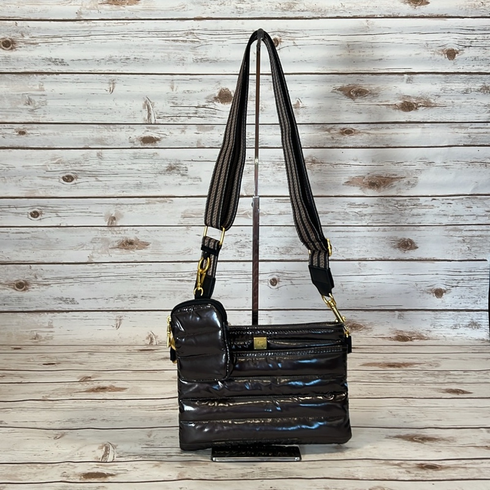 Think Royln Downtown Crossbody in Dark Mocha Patent