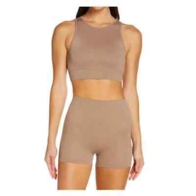 SKIMS Stretch Rib High Neck Bralette + Short Set NEW Desert 4X/5X