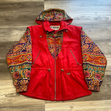 Vintage 80s 90s Fera Skiwear Red Womens M Full Zip Ski Snow Floral Hoodie