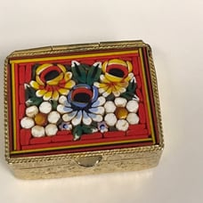 vintage italy micro mosaic glass flower red gold tone pill box