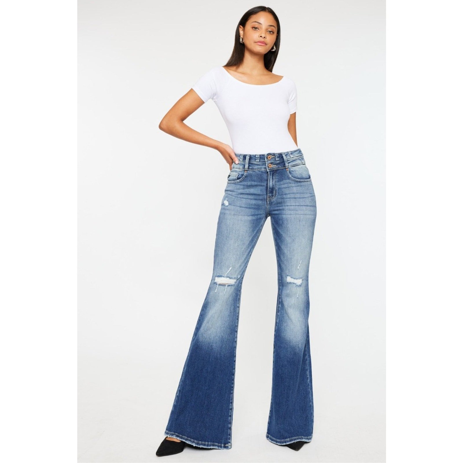 Kan Can Women's High Rise Wide Waistband Flare Jeans - Size 5/26
