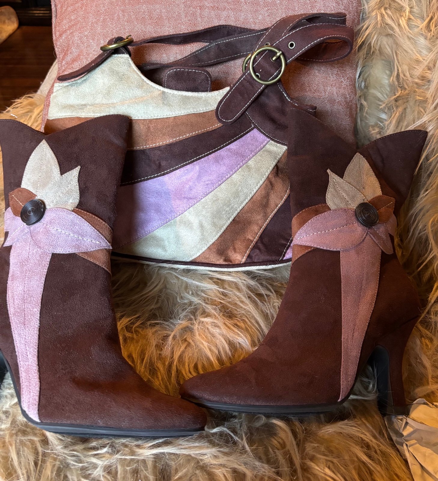Vintage Faux Suede Boot and Purse Set size 7.5 New