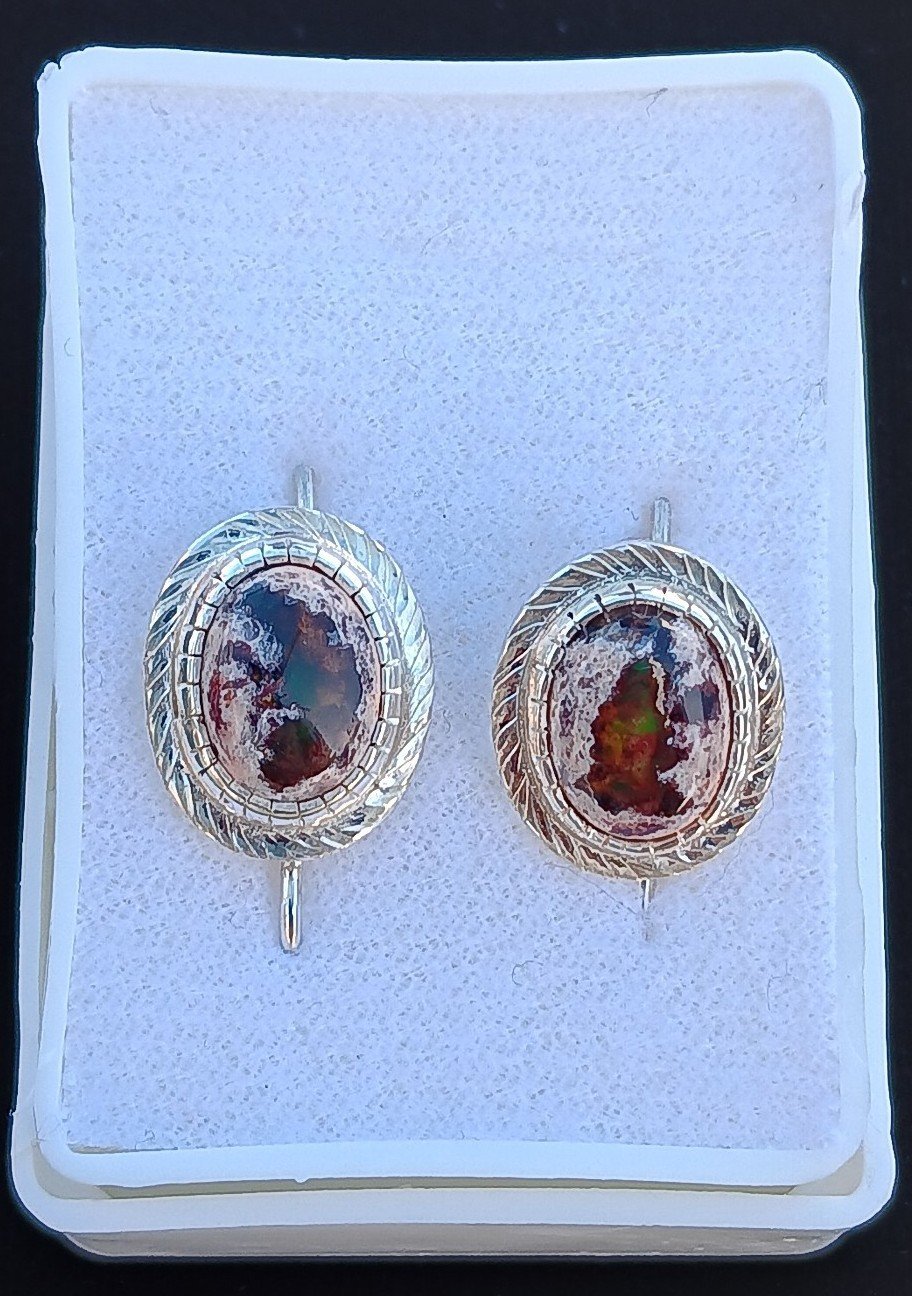 Silver Earrings with Mexican Opal