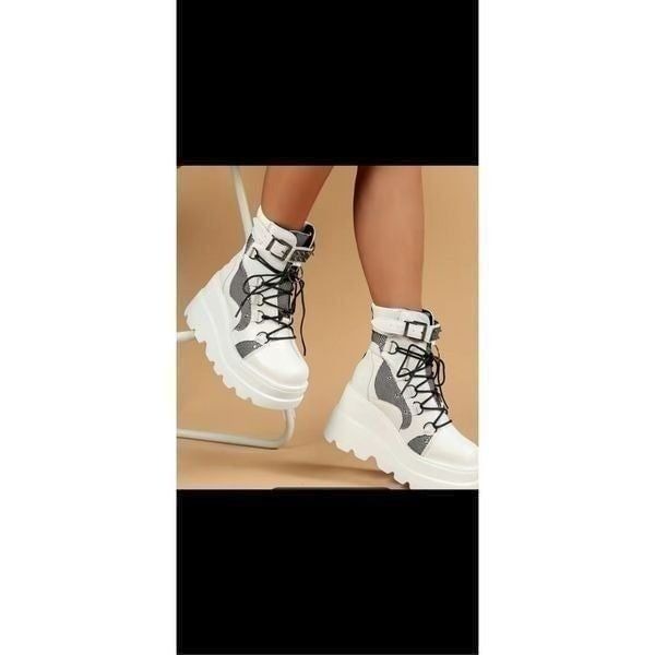 Elevated platform punk style, boots, stylish design combo zipper in the back net