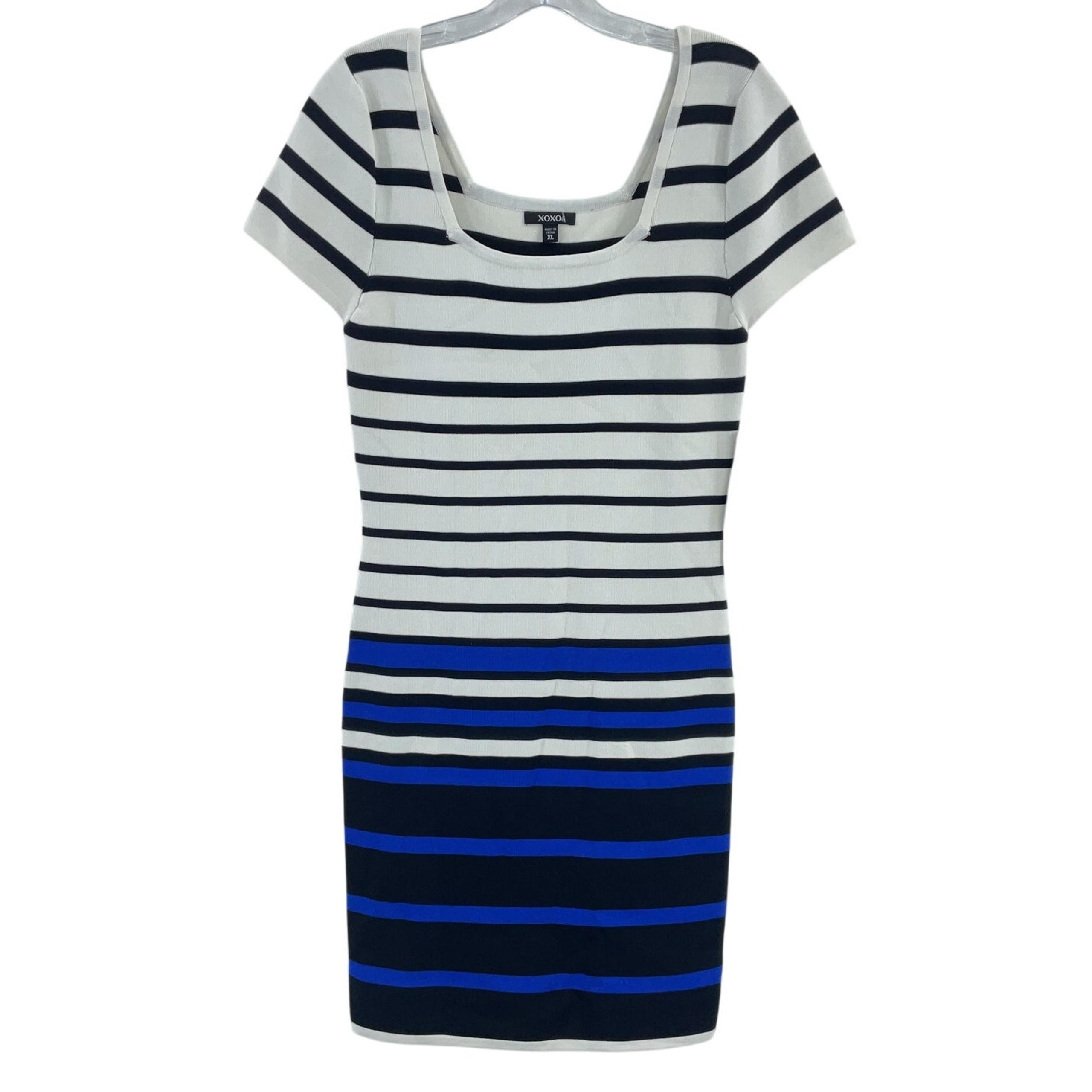 XOXO Women’s Plus Size XL White/Black Striped Square Neck Bodycon Dress NWT