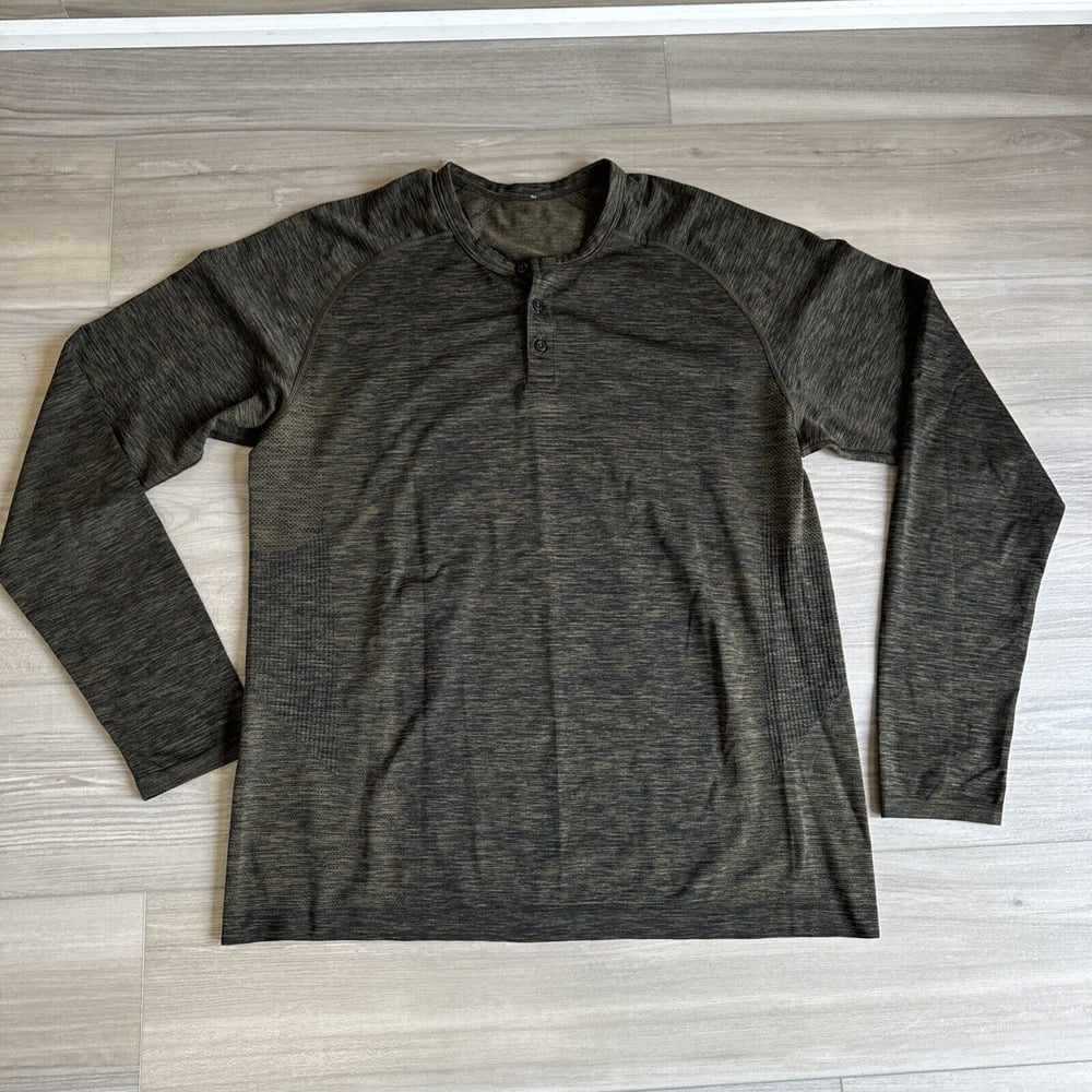 Lululemon Henley Long Sleeve Workout Mens Shirt XL Do It For the Bacon Man