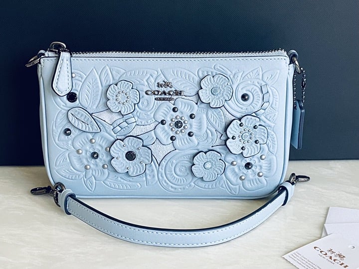 NWT COACH TOOLED TEA ROSE PALE BLUE NOLITA 19 12055