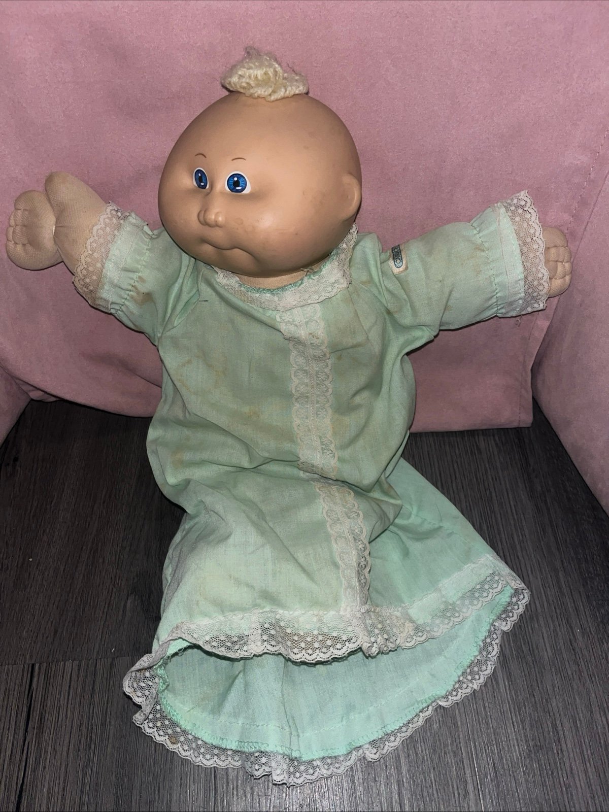 Vintage Cabbage Patch Kid baby 1978 1982 Blue Eyes Blonde Topknot Tuft Doll