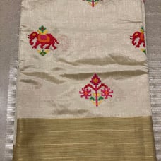 Excellent condition Tussar Silk Cream White Saree