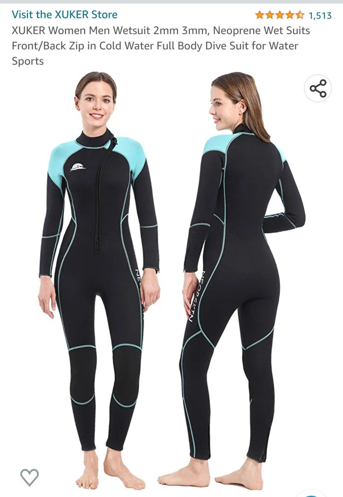 XUKER Wetsuit 3mm, Neoprene Wet Suits Front/Back Zip Full Body size Small