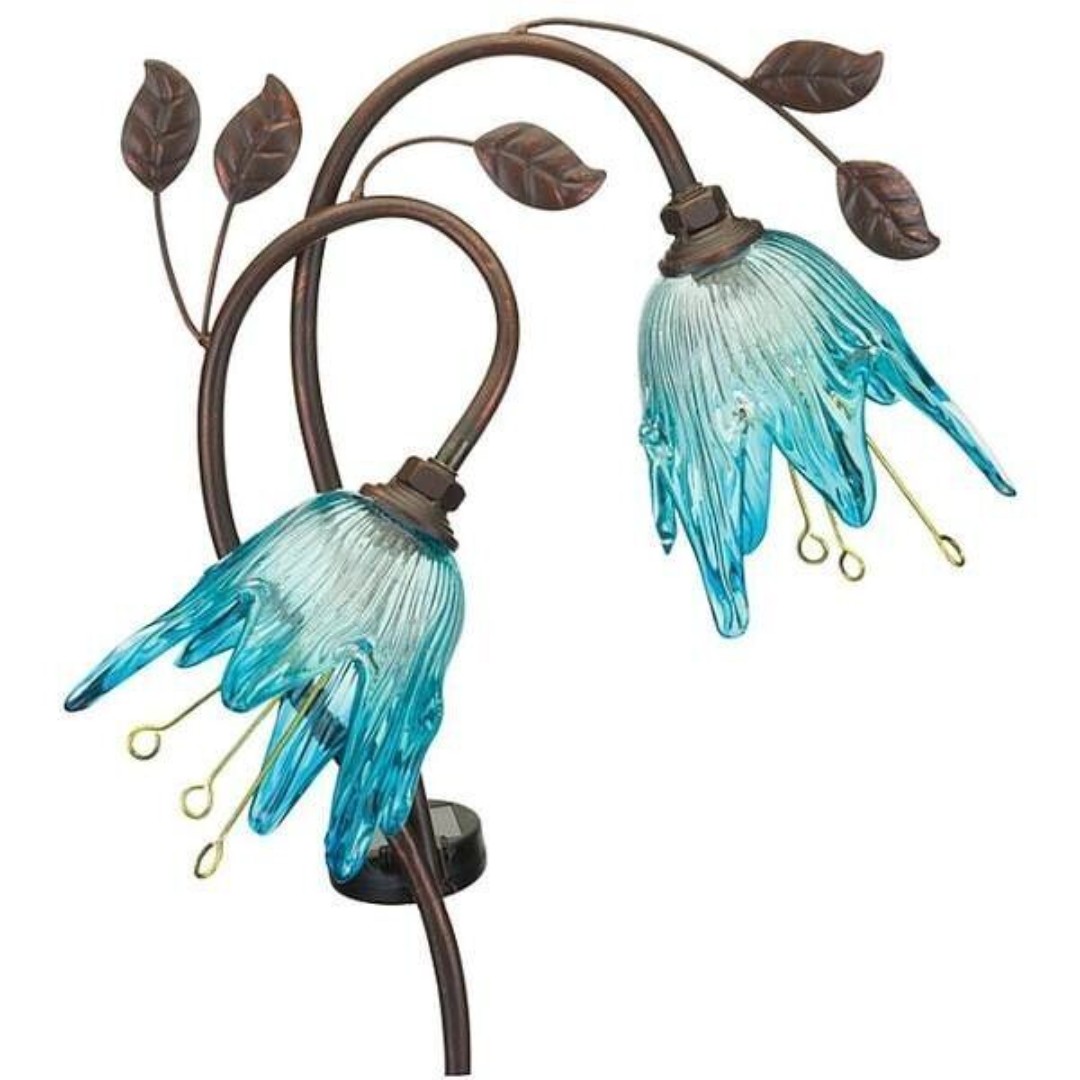 Regal Art & Gift 42 Solar Light Double Flower Stake - Blue #12513