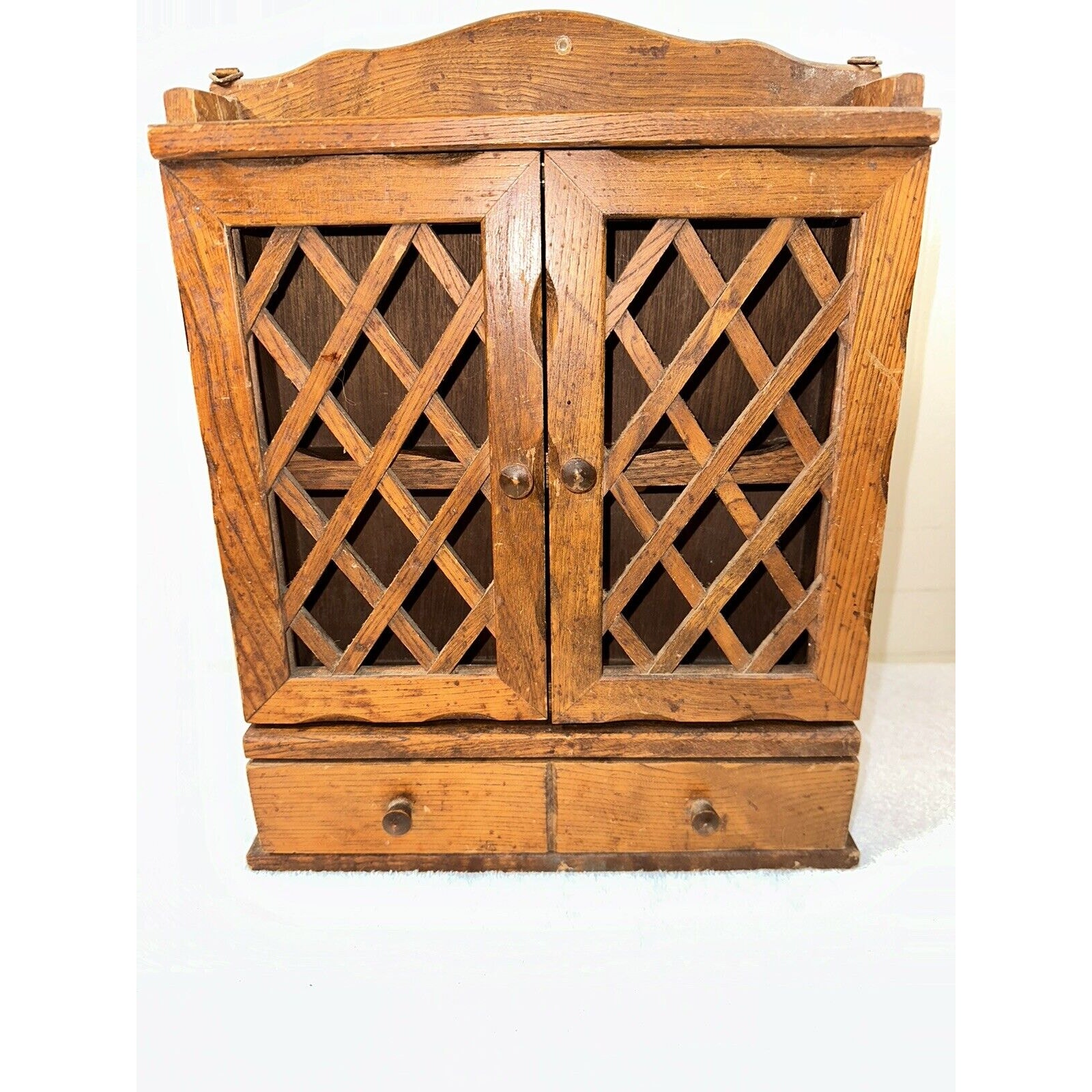 Vtg Miniature Curio Table-Top or Wall Hanging Display Cabinet Wood Farmhouse