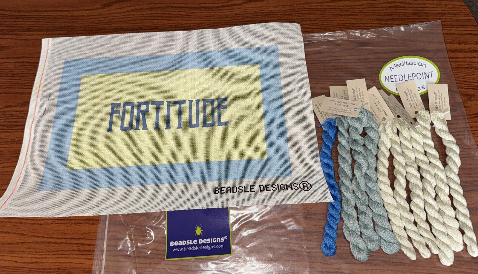 Rare Beadsle Designs FORTITUDE Needlepoint Kit with Silk & Ivory Threads 10x16