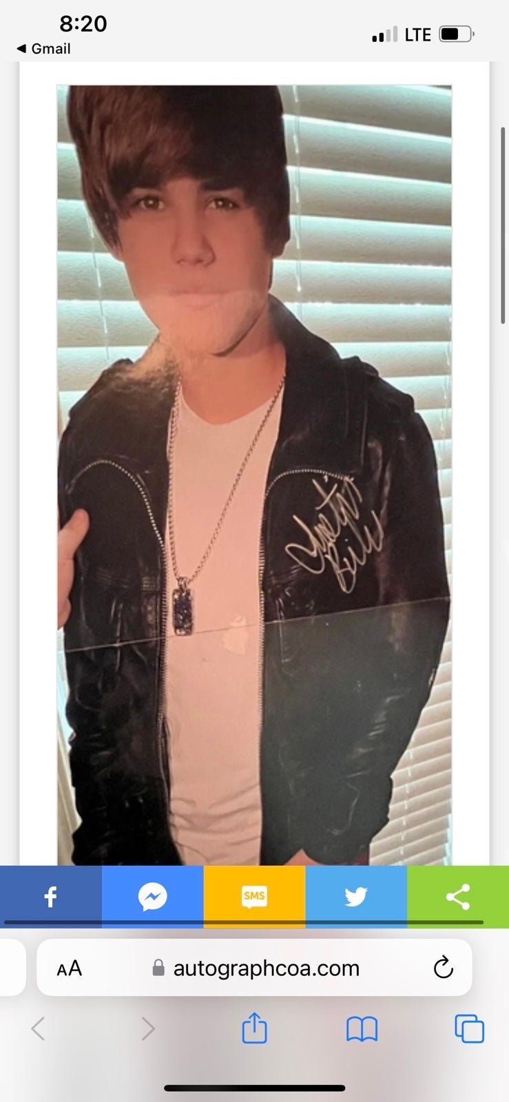 Signed Justin Bieber life size cutout with autograph!