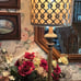 French Candlestick Buffet Table Lamp; Taupe W/Drum Shade/Carved Footed Base; New