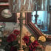 French Candlestick Buffet Table Lamp; Taupe W/Drum Shade/Carved Footed Base; New