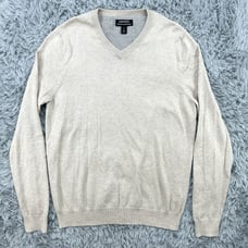 Nordstrom Sweater Men's M Beige Cashmere Cotton Blend V Neck Preppy