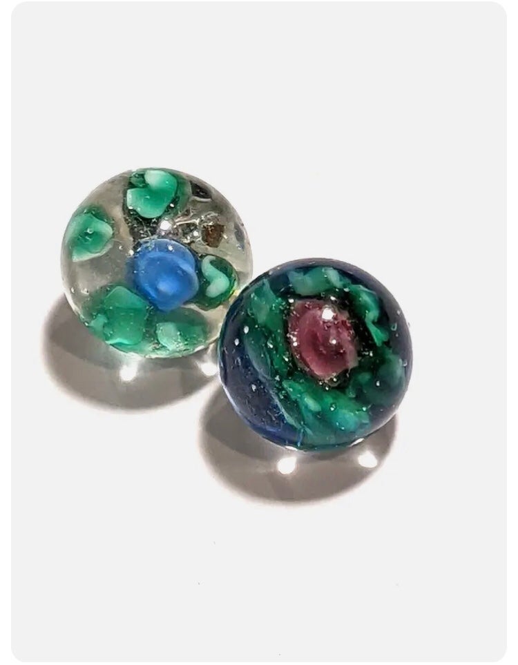 RARE Vintage (1920-1930s) 2 Glass Czech Paperweight Buttons, Blue & Clear, VGood