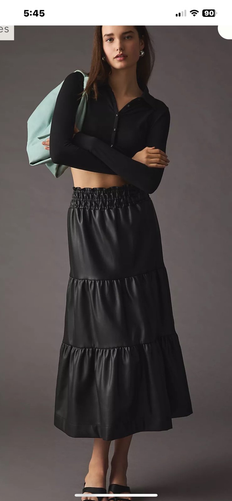 Anthropologie The Somerset Maxi Skirt Faux Leather Edition Elastic Waist Blac