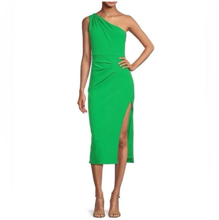 Belle Badgley Mischka Rachel Kelly Green Sheath Cocktail Dress