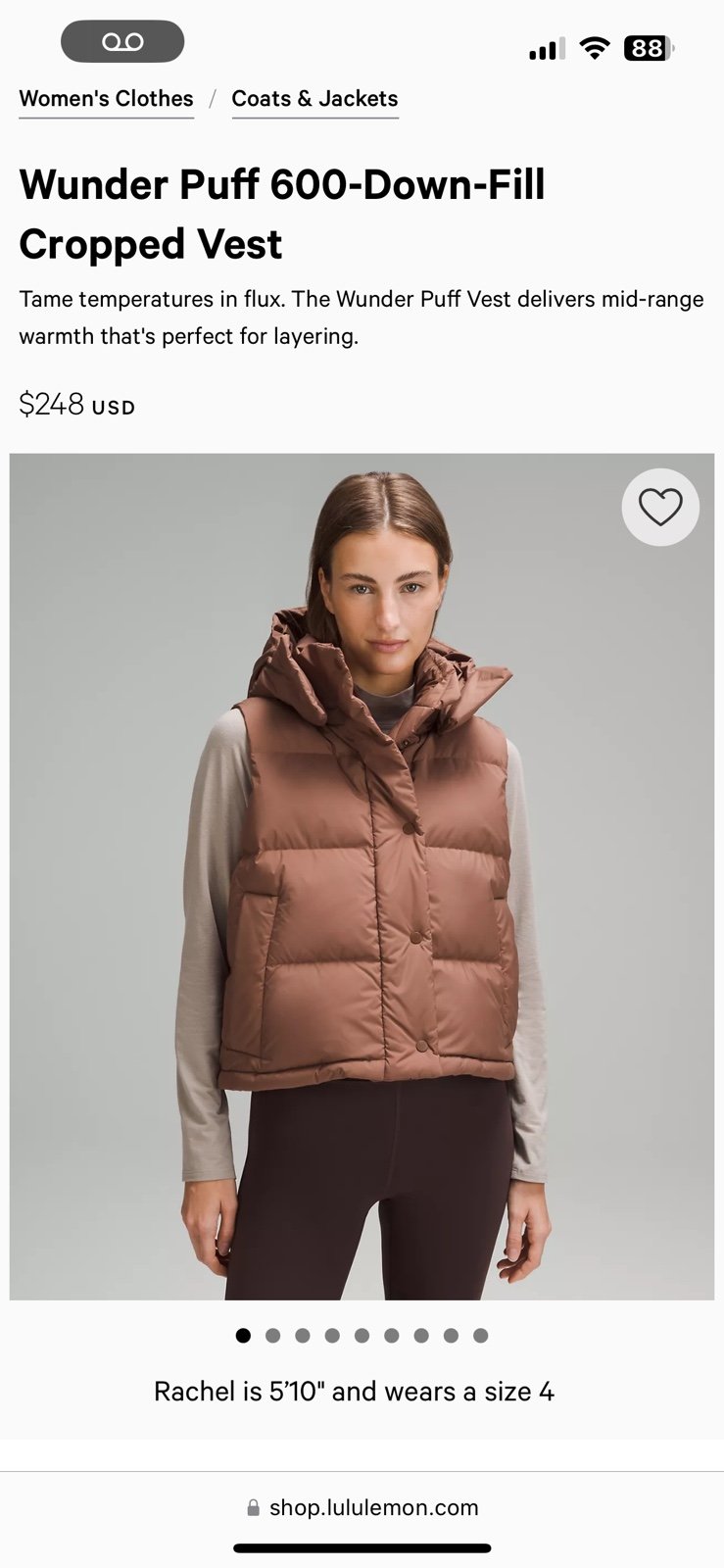 Lululemon Wonder Puff Cropped Vest NWT size 8