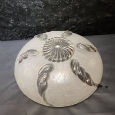 Vintage Round 3 Hole Ceiling Light Shade. Textured Beige and Clear Scalloped