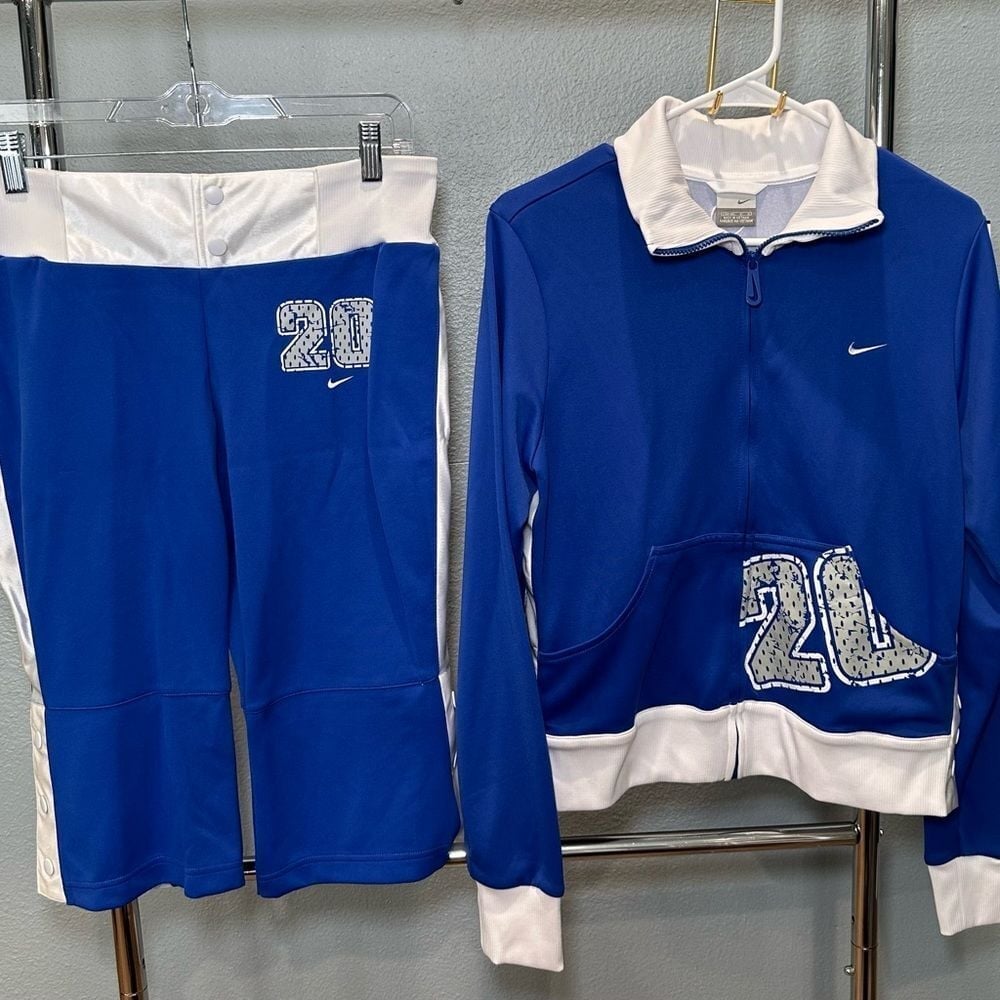 Y2K NIKE Popper Blue Bomber Jacket size L & Nike Capri Bottom size M Sold as Set