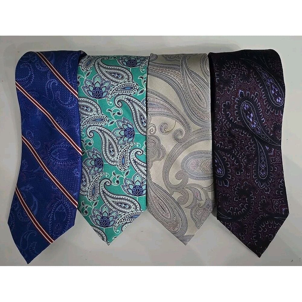 Lot Of 4 Paul Frederick Mens Ties Paisley Print 100% Silk Tie