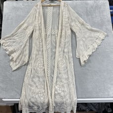 Festi Open Front Long Cardigan Bell Sleeve Women 3 White Lace Beach Y2K Boho