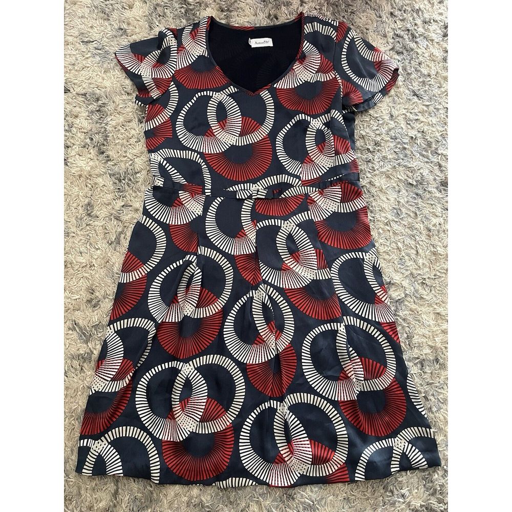 Antonella Blue Red White Abstract Dress Sz 46 XL Elegant Classy Lined