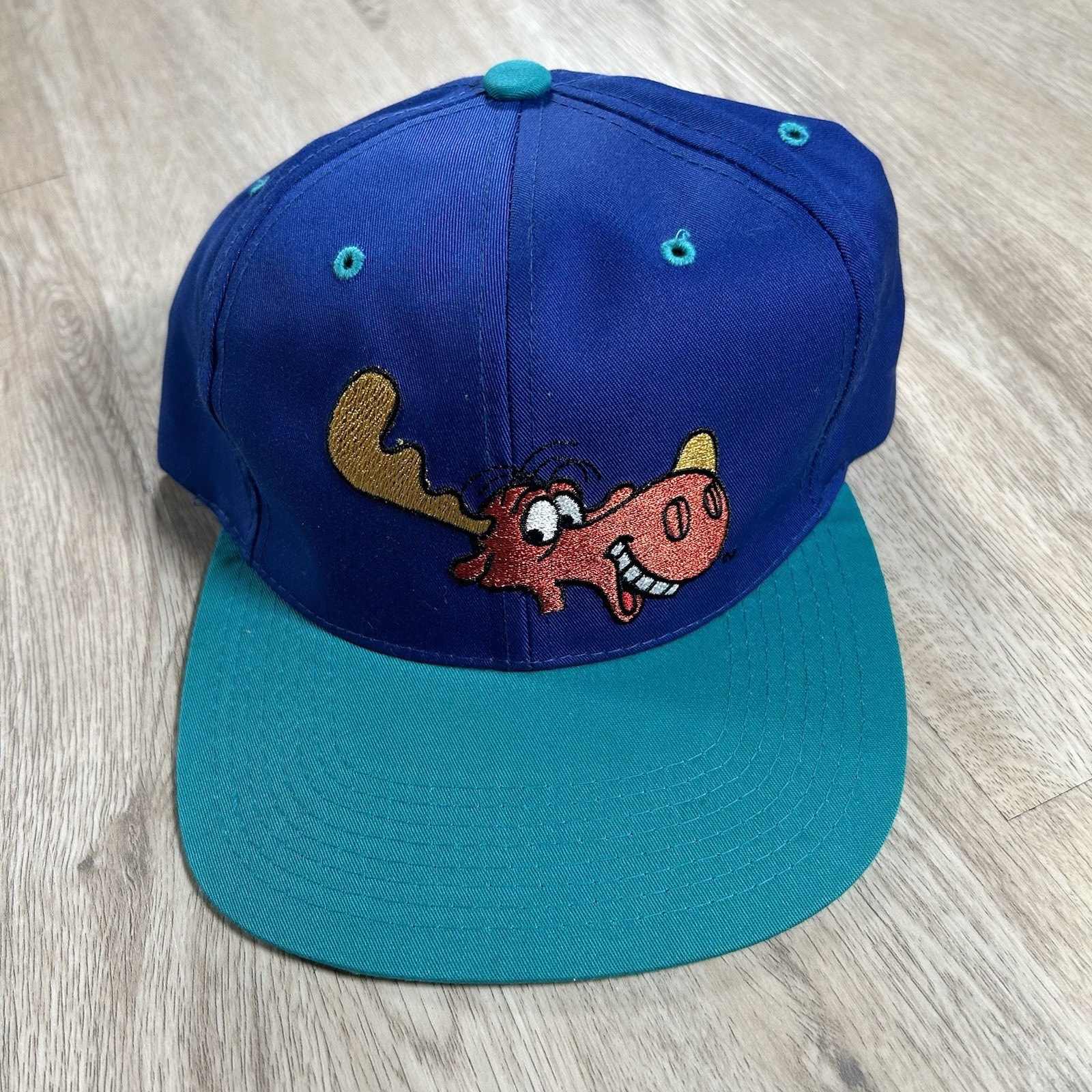 Vintage 1993 Rocky and Bullwinkle Hat Snapback Cartoon Annco Blue Green Cap