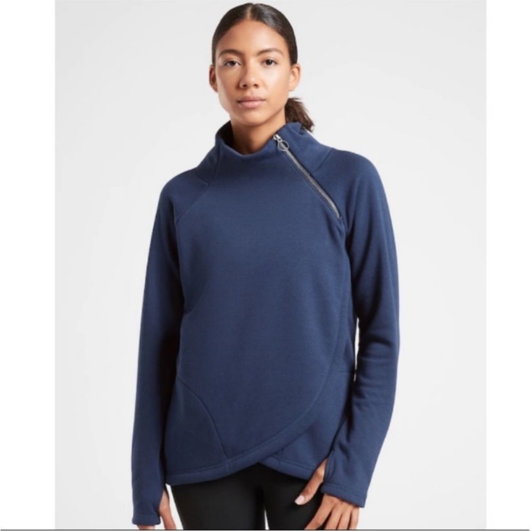 Athleta Cozy Karma Asym Pullover Navy Blue Casual Comfy Athleisure Size XS