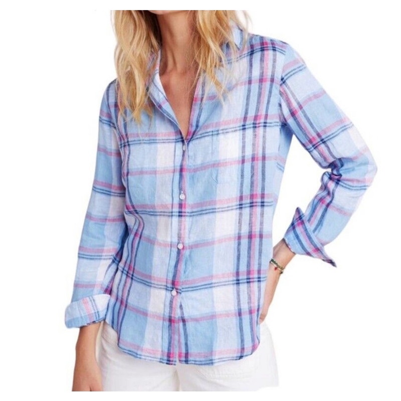 Anthropologie Grayson hero Tumbled 100% Linen shirt Pink Dove Print 02 Small