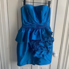 Aidan Mattox Teal Rosette Ruffle Strapless Dress