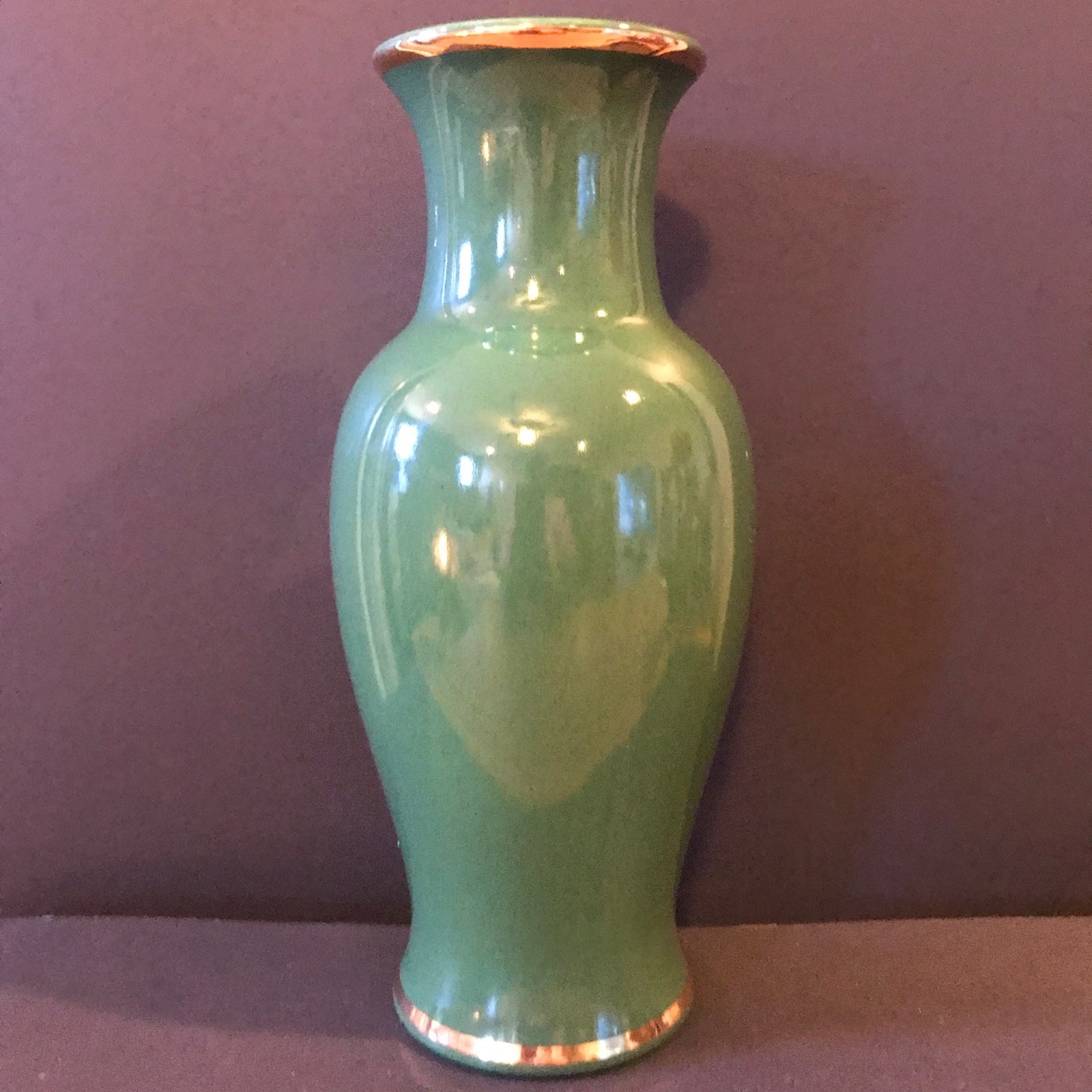 Vintage Haeger Celadon Gold Trim Vase