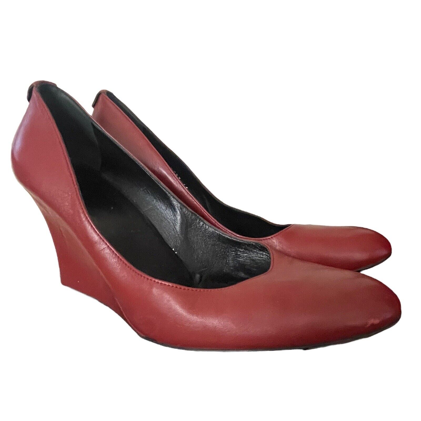 Gucci Womens EUR 41 Wedge Heels Round Toe Deep Red Career Comfort GG Emblem