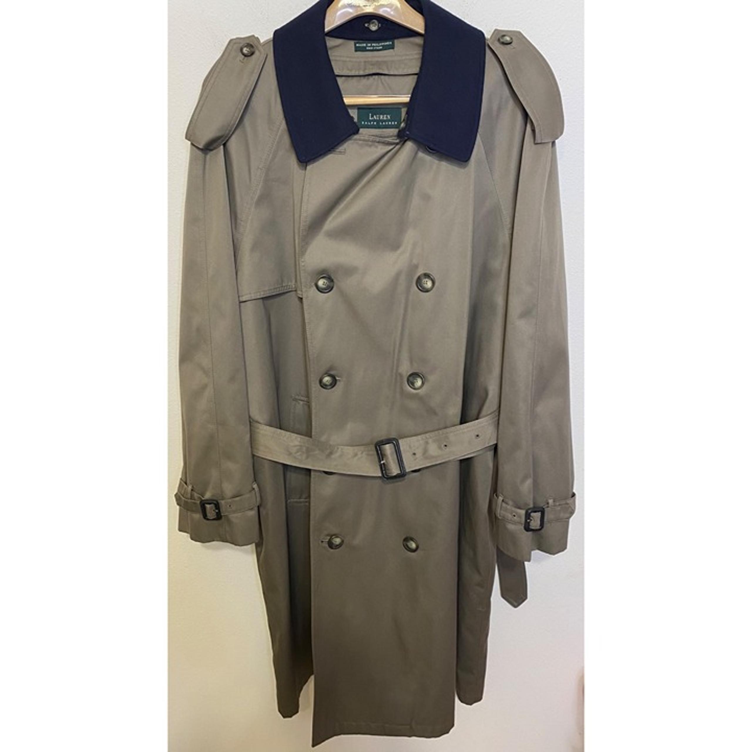 LAUREN Ralph Lauren Lined  Double Breast Long TRENCH COAT JACKET Belted sz 48R