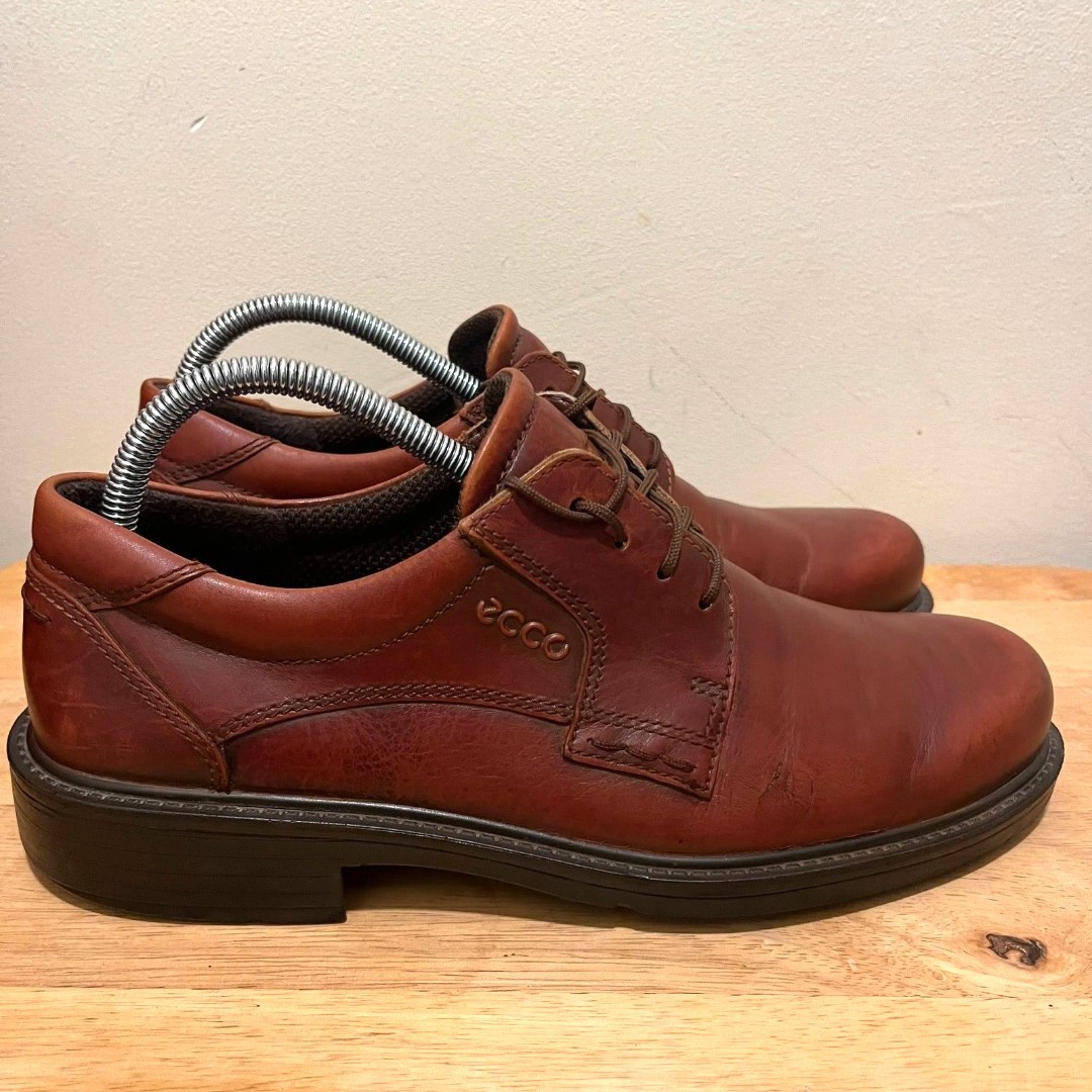 ECCO Dress Shoes Brown Leather Round Toe Derby Oxford Size 7