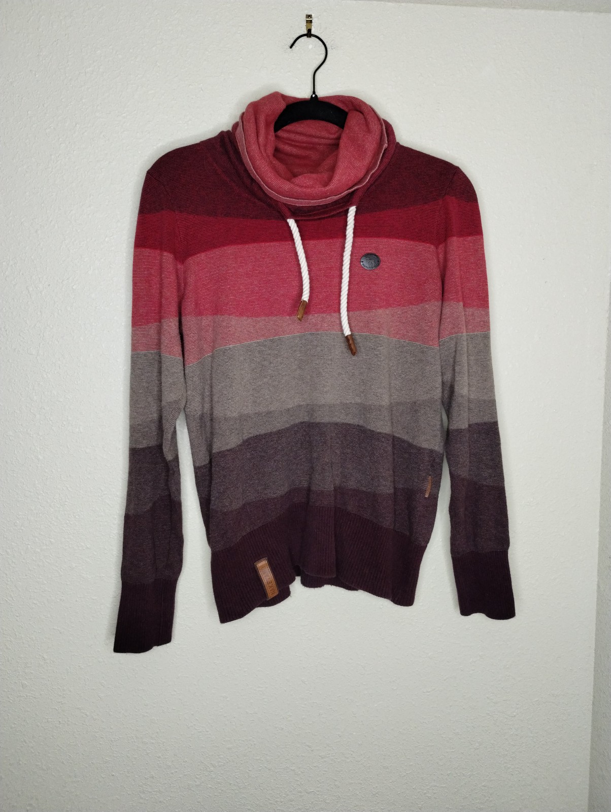Naketano Stripe Cowl Neck Pullover Sweater Size XL