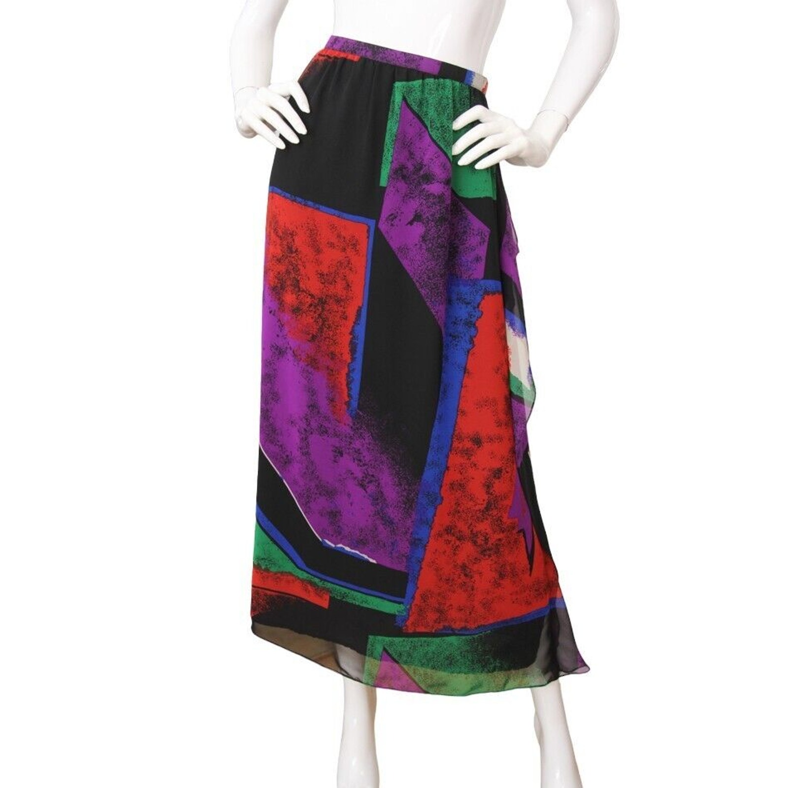 Hanae Mori Vintage 80's Silk Abstract A-Line Flutter Maxi Skirt