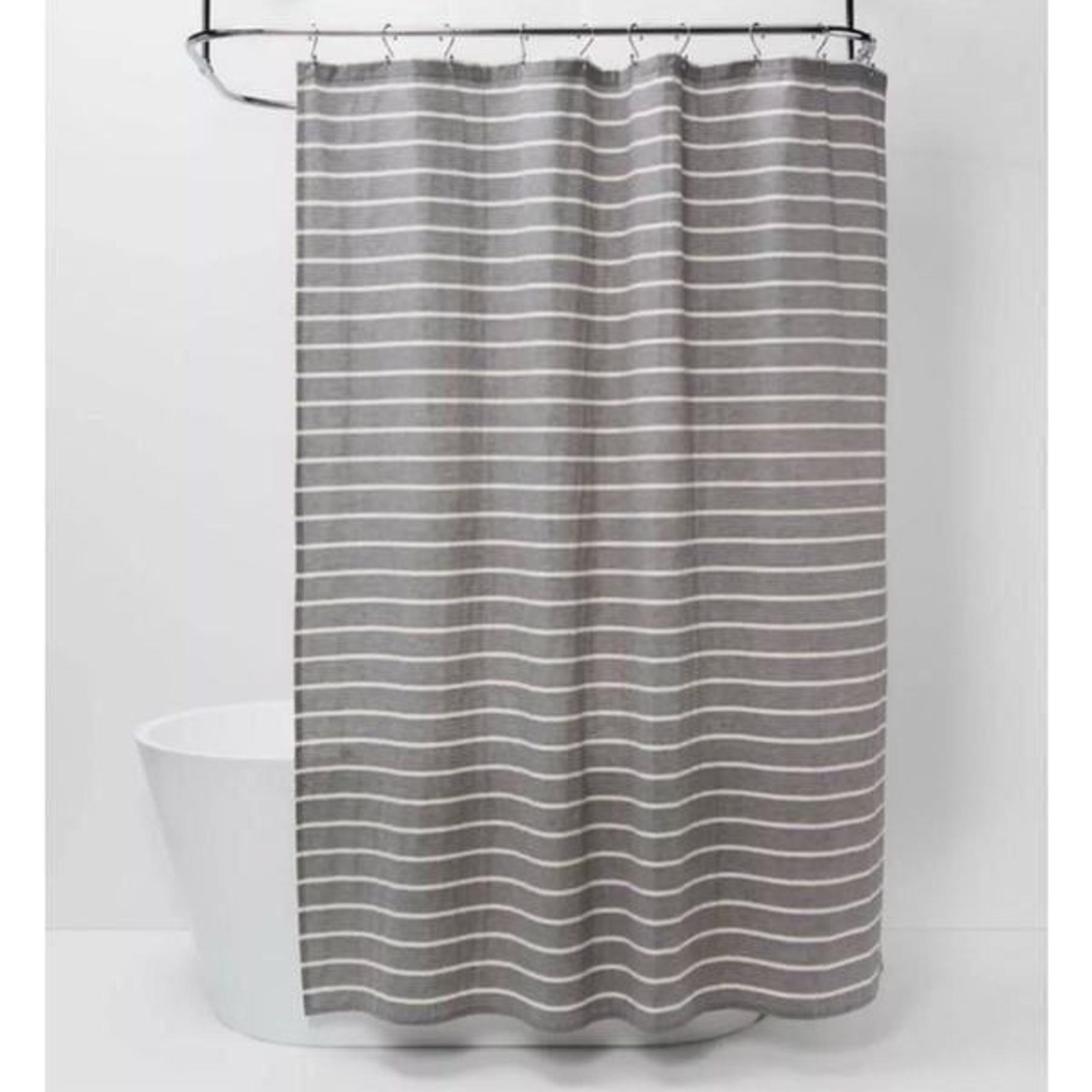 Threshold Gray Stripe Shower Curtain 100% Cotton Buttonhole Top 72 x 72 NWT